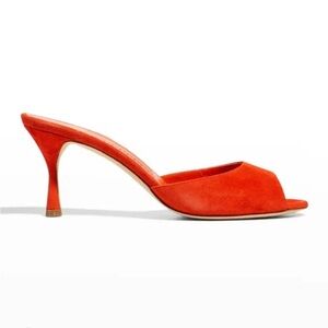 ISO!! Manolo Blahnik Jada Orange Mules Suede